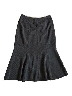 Vintage 90s Black Pinstripe Midi/Maxi Skirt With White Scallop Edge